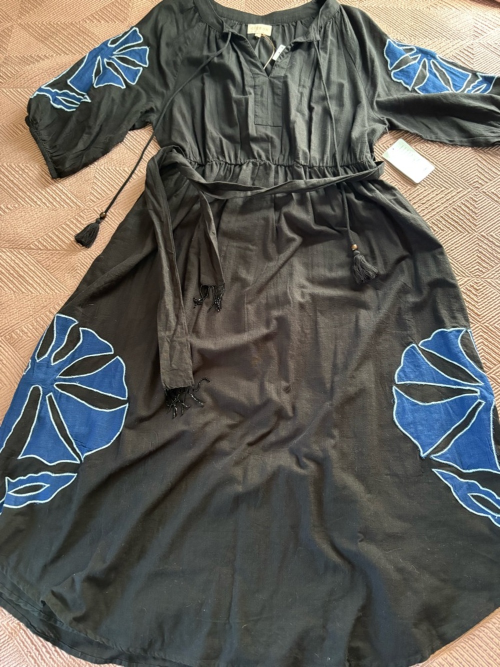 NWT Ciebon Tiana black blue embroidered midi dress sz large - Picture 8 of 12